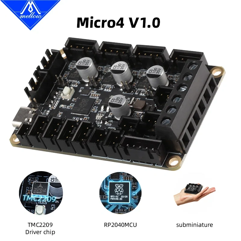 Mellow Fly Micro 4 V1.0 Board HV 4 Axis 32Bit Raspberry Pi RP2040 For Uart TMC2209 3D Printer, Klipper Canbus Voron V0.1 Ender3