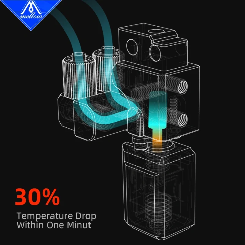 Mellow  DIY TZ Water Hotend For Upgrade Bambu Lab X1 X1C P1P P1S Voron Blv 3D Printer Use With Metal Extruder To Reduce Clogging