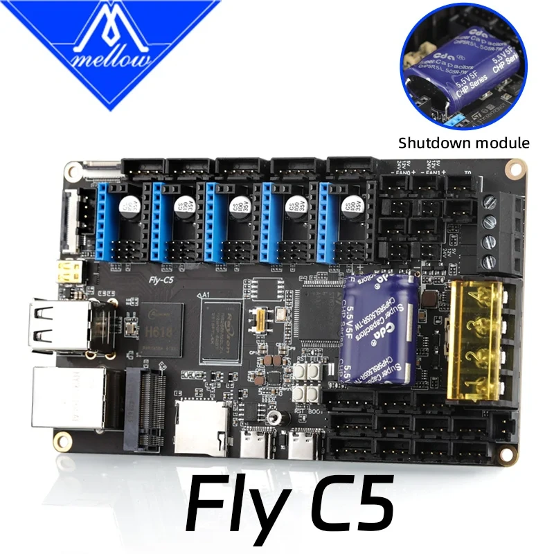 Mellow FLY C5 V1.0 Motherboar SOC H618 MCU H723 550Mhz For Hi-Speed DIY 3D Printer Accessories E3 V3.0 Ender3 V2 CR10 Voron V0.1