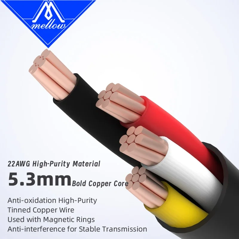 Mellow 1 Meters Premium BMCU 4-pin Extension Cable For Bambu Lab AMS  A1 A1 mini  3D Printers AMS BMCU 370C MMY