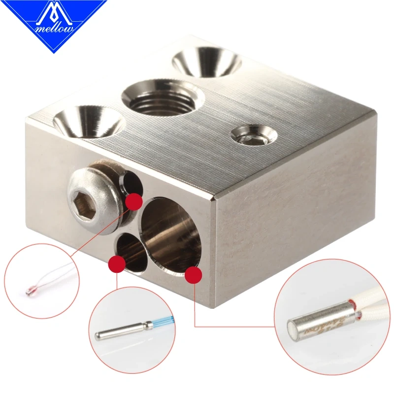 Mellow 3D Printer CR8 CR10 Plated Copper Heated Block for Micro Swiss Hotend MK8 Nozzle