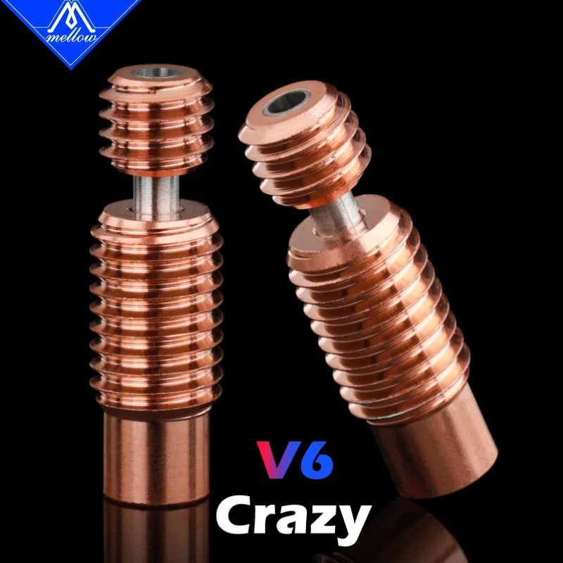 Mellow NF V6 Crazy Heat Break Copper & Stainless Steel 3D Printer parts Nozzle Throat For 1.75mm  V6 HOTEND Heater Block