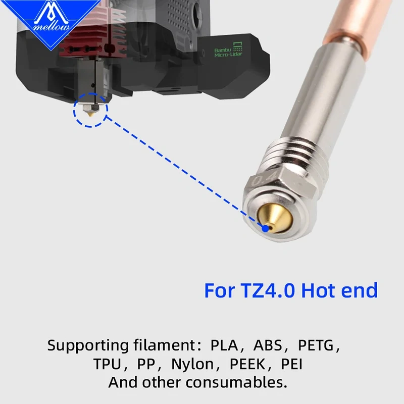 Mellow GHC TZ4.0 Nozzle High-Flow Hardened Steel Nozzle DLC coating For TZ4.0 Hotend Bambu Lab X1/P1P/P1S 3D Printer