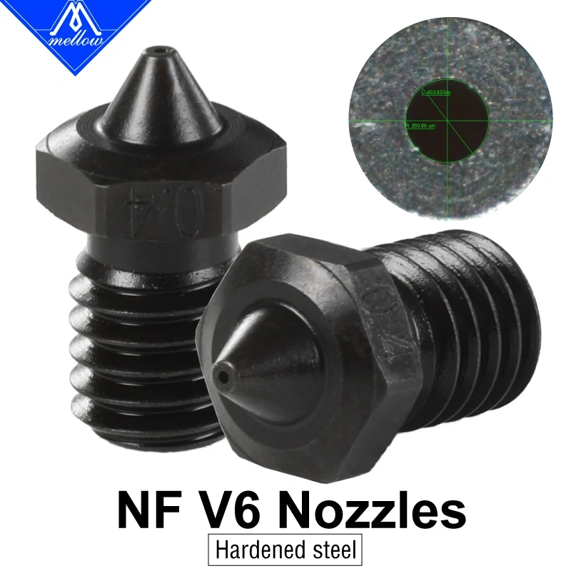 Mellow nozzle Top quality Sharp A2 Hardened steel NF V6 Nozzles For Printing PEI PEEK or Carbon fiber filament for HOTEND