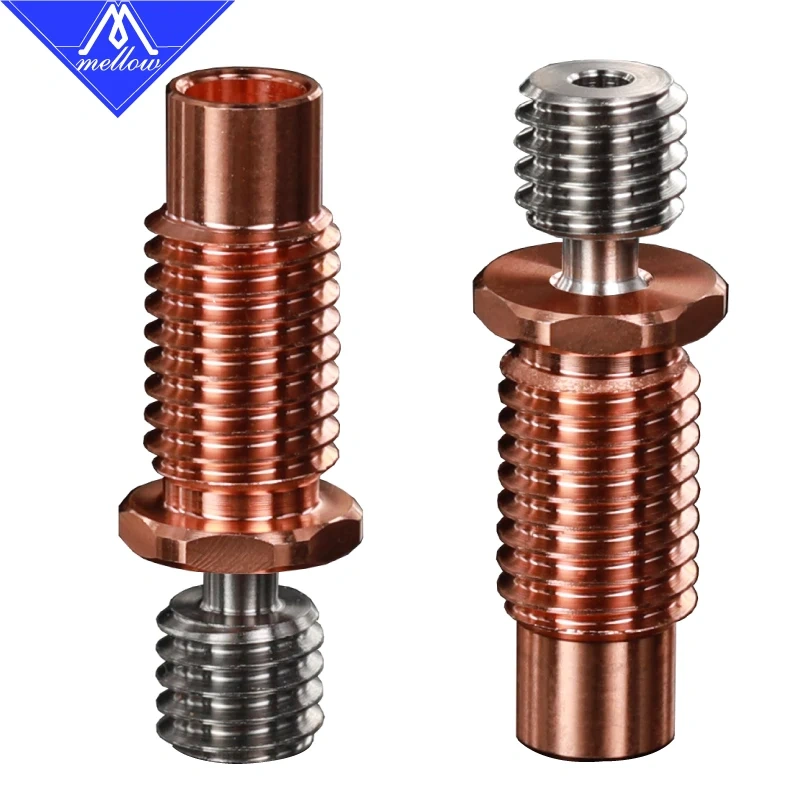 Mellow All-Metal NF V6-TCrazy Heat Break Titanium & Copper 3D Printer Nozzle Throat For 1.75mm  V6 Hotend Heater Block