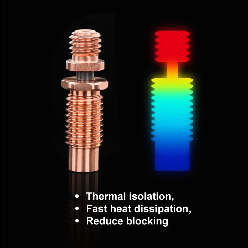 Mellow NF V6-Zone V2 Heat Break Copper & Aerospace Materials 3D Printer Nozzle Throat For 1.75mm  V6 HOTEND Heater Block
