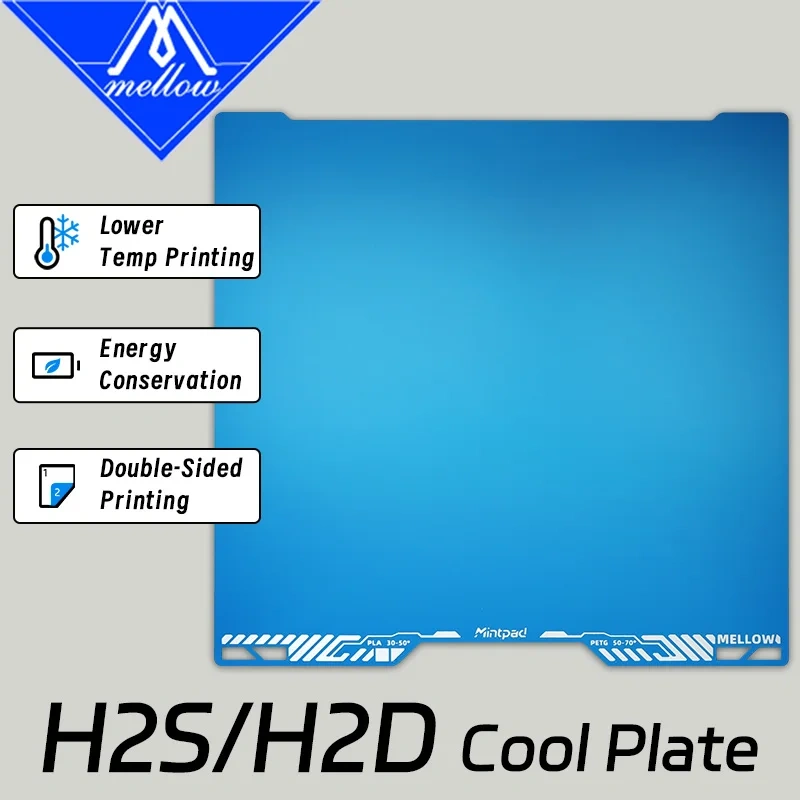 Mellow MintPad Cool Plate Build Surface for Bambu Lab H2D H2S 3D Printer Low Temp Adhesion Dual-Sided Flexible Bed