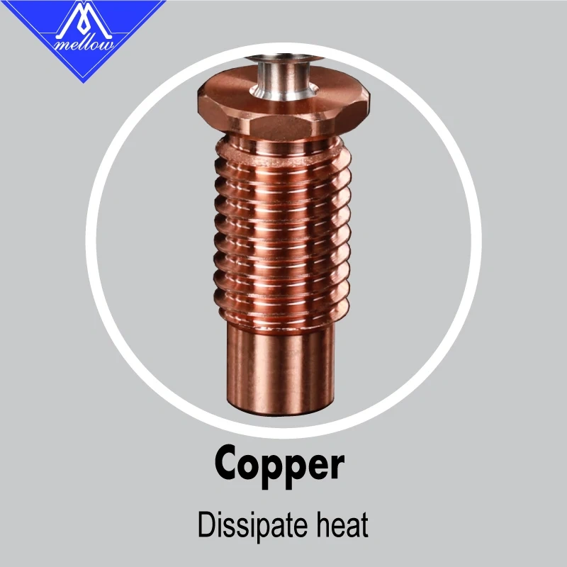Mellow All-Metal NF V6-TCrazy Heat Break Titanium & Copper 3D Printer Nozzle Throat For 1.75mm  V6 Hotend Heater Block