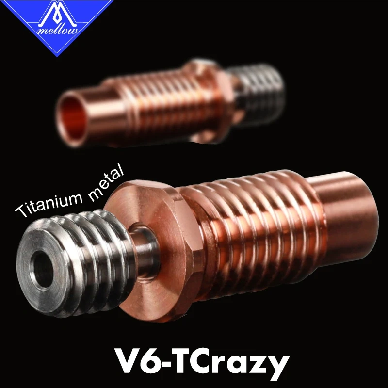 Mellow All-Metal NF V6-TCrazy Heat Break Titanium & Copper 3D Printer Nozzle Throat For 1.75mm  V6 Hotend Heater Block