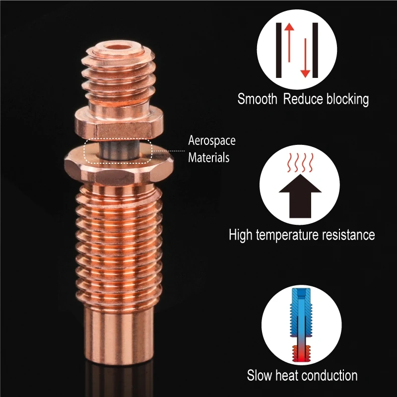 Mellow NF V6-Zone V2 Heat Break Copper & Aerospace Materials 3D Printer Nozzle Throat For 1.75mm  V6 HOTEND Heater Block