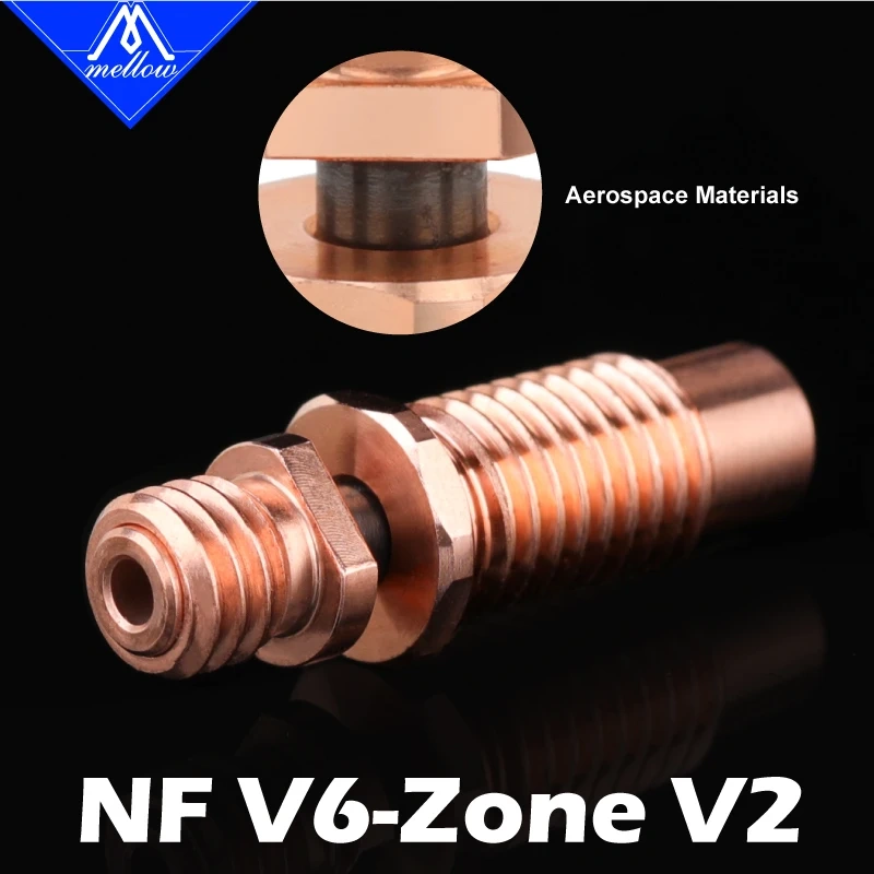 Mellow NF V6-Zone V2 Heat Break Copper & Aerospace Materials 3D Printer Nozzle Throat For 1.75mm  V6 HOTEND Heater Block