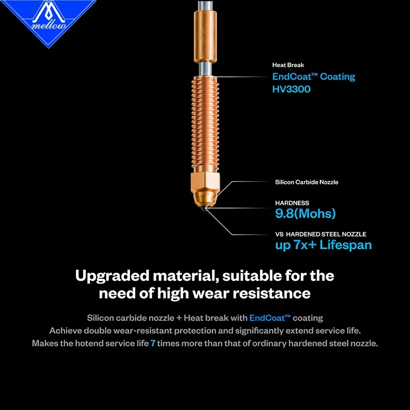 Mellow Phaetus EndCoat™ / Silicon Carbide Nozzle High Flow Durable Upgraded For Creality K1C/K1MAX/Ender-3 V3/Ender-3 V3 Plus