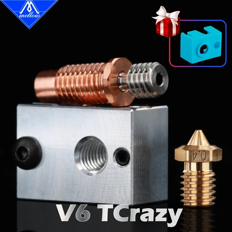 Mellow Heater Block + V6 Nozzle + V6-Crazy Bimetal Heat Break for 3D printer For  J-Head HOTEND High Quality 3D Printer