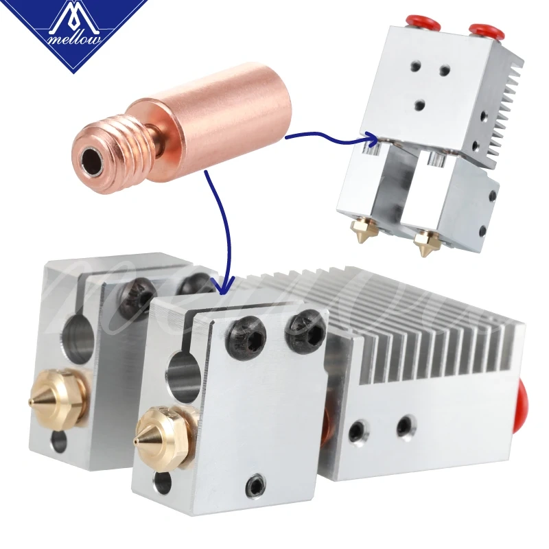 Mellow All-metal Dcrazy Chimera+ Volcano Hotend Multi-extrusion Dual Head Extruder,0.4MM/0.6MM/0.8MM/1.0MM Nozzles 3D Printer