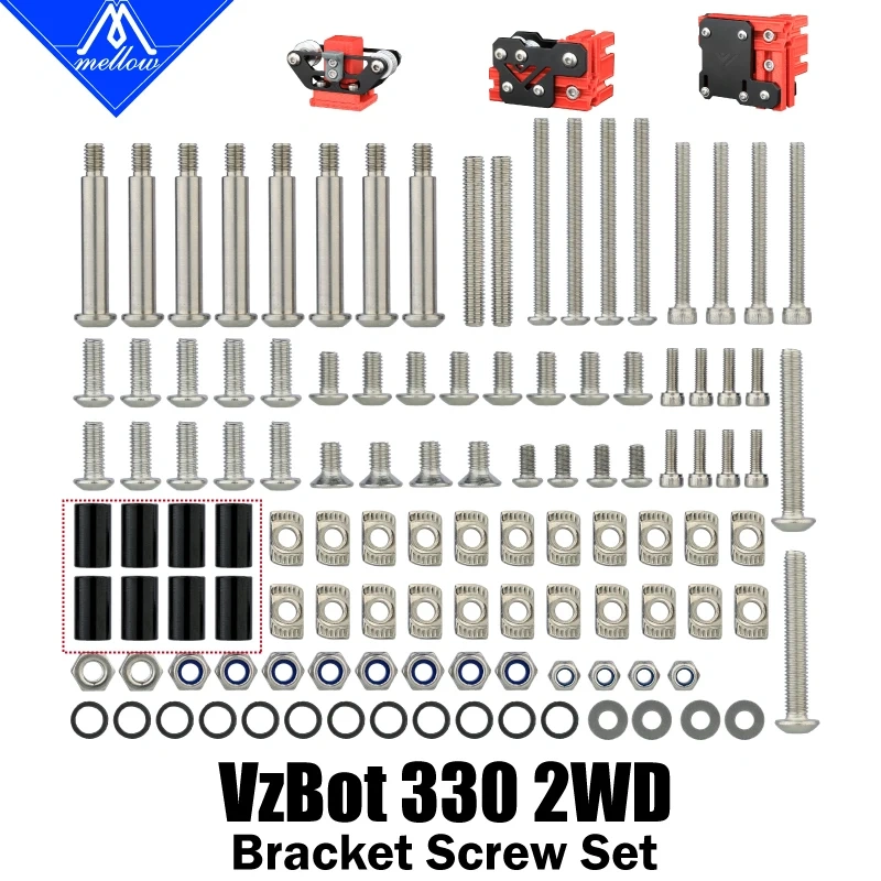 Mellow CNC VzBoT 330 2WD 3D Printer Aluminum Idler Mount,Motor Mount And Y-axis Gantry Screws Pack Includes Titanium Bolts
