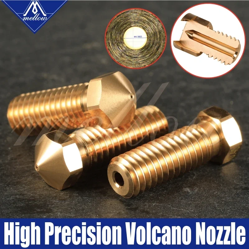 Mellow 3Pcs 3D Printer Extra Brass Volcano V6 Nozzle All Metal M6 threaded 0.4mm for 1.75mm volcano hotend Top quality