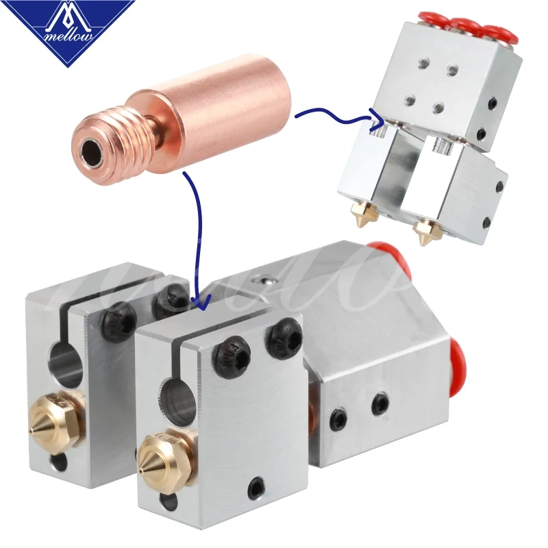 Mellow All-metal Dcrazy Chimera+ Volcano Hotend Multi-extrusion Dual Head Extruder,0.4MM/0.6MM/0.8MM/1.0MM Nozzles 3D Printer