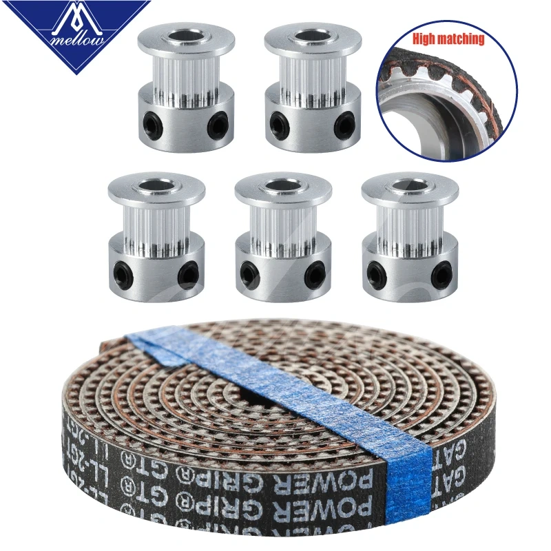 3D Printer Accessories 5pcs 16/20 teeth GT2 Timing Pulley Synchronous Wheel Bore 5mm and 5M 2GT GT2-6mm GT2 Timing Belt