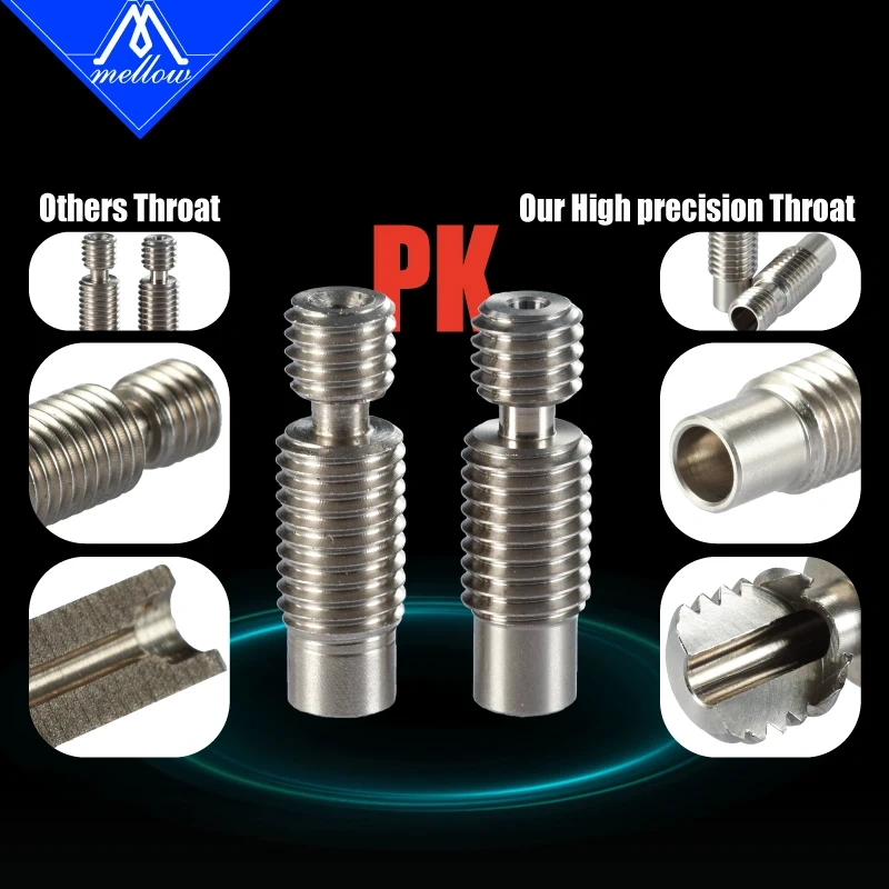 Mellow 1Pcs Super Smooth Heat Break For V6 Hotend Vocano Heater Block 1.75mm Filament 3d Printer Nozzle Throat Accessories