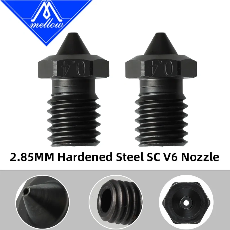 Mellow 1PCS Top Quality Sharp A2 Hardened Steel 2.85MM NF V6 Nozzles For Printing PEI PEEK Carbon Fiber Filament For E3D HOTEND