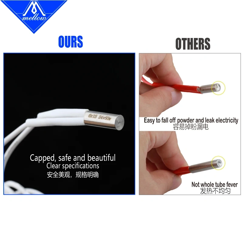 Mellow 1Pcs 24V 60W 6*15MM Ceramic Cartridge Heater Heating Tube For 3D Printer Parts  E3DV6 J-Head / Phaetus Dragon HotEnd