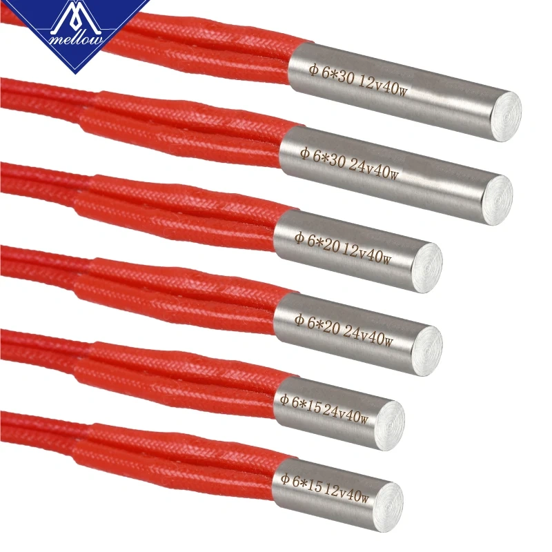 Mellow 3D Printer 6*15MM 6*20MM 6*30MM 12V/24V 40W Heater Cartridge For Sidewinder X1 SW-1 Ender 3 J-Head HOTEND Volcano MK8 MK9