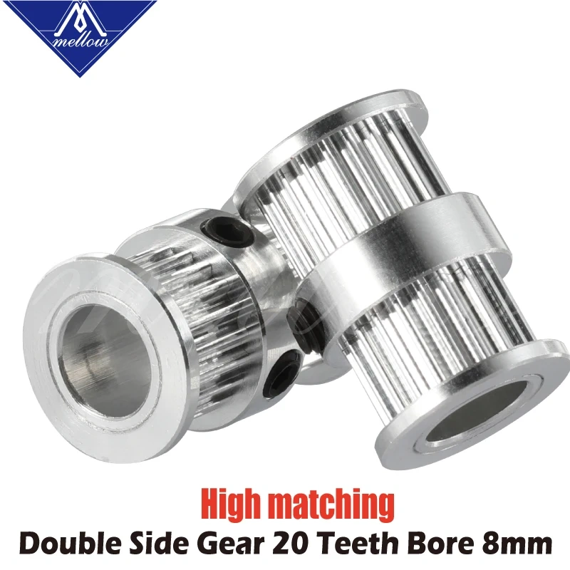 Mellow Top 3D printer GT2 Timing Driving Pulley 20Teeth Bore 8mm Double Head Gear Alumium teeth for GT2 belt width 6mm