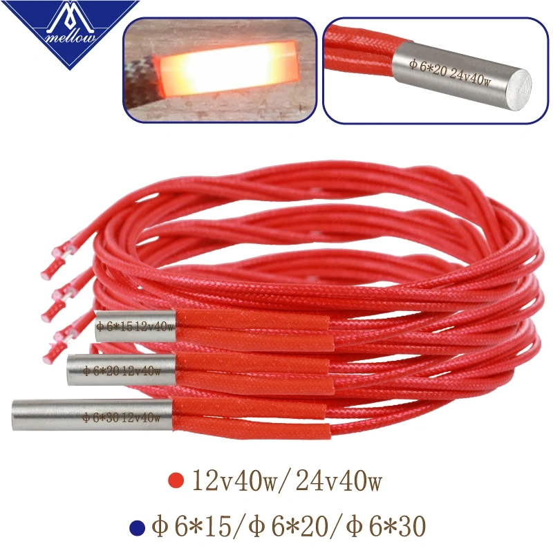 Mellow 3D Printer 6*15MM 6*20MM 6*30MM 12V/24V 40W Heater Cartridge For Sidewinder X1 SW-1 Ender 3 J-Head HOTEND Volcano MK8 MK9