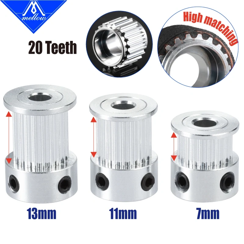 Mellow 3D Printer GT2 Open Timing Belt Pulley 20 teeth Bore 5mm for Width 6mm/9mm/10mm/12mm GT2 synchronous belt 2GT 20teeth 20T