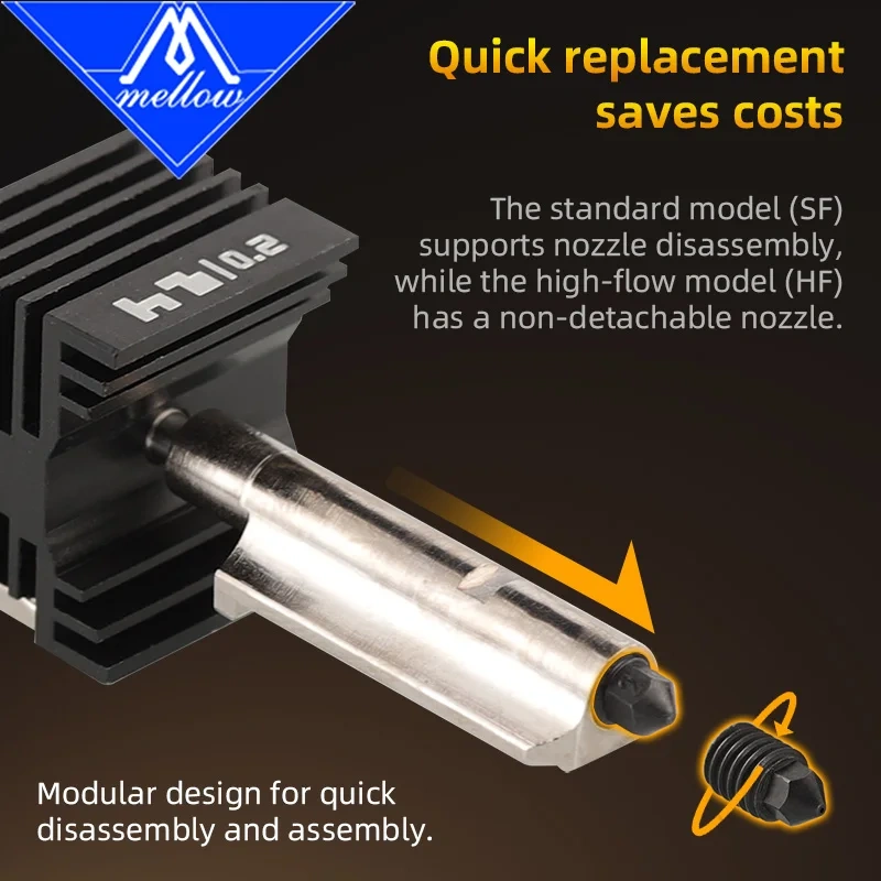 Mellow SF/HF H2D Hotend 0.2/0.4/0.6/0.8mm Hardened Steel Nozzle For Bambu Lab H2D 3D Printer Parts A1/A1 Mini