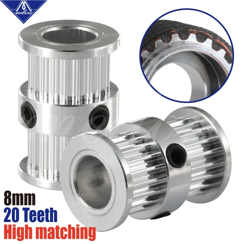 Mellow Top 3D printer GT2 Timing Driving Pulley 20Teeth Bore 8mm Double Head Gear Alumium teeth for GT2 belt width 6mm