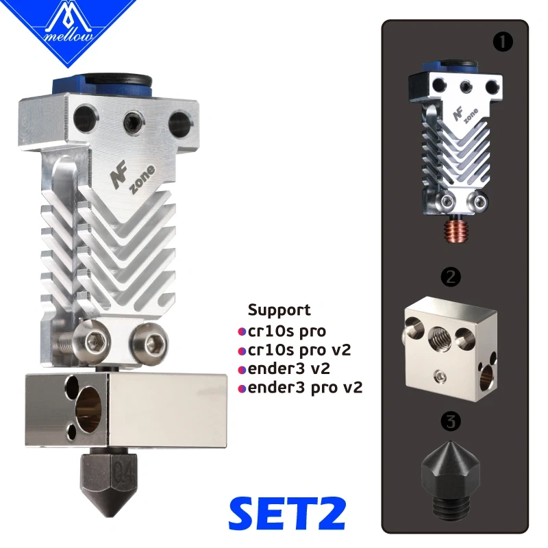 Mellow NF Zone-CR10S PRO Hotend Aerospace Materials For Creality  CR10S PRO Micro Swiss MK8 Nozzle 3D Printer Parts