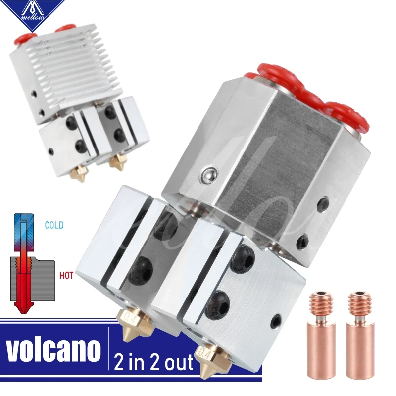 Mellow All-metal Dcrazy Chimera+ Volcano Hotend Multi-extrusion Dual Head Extruder,0.4MM/0.6MM/0.8MM/1.0MM Nozzles 3D Printer