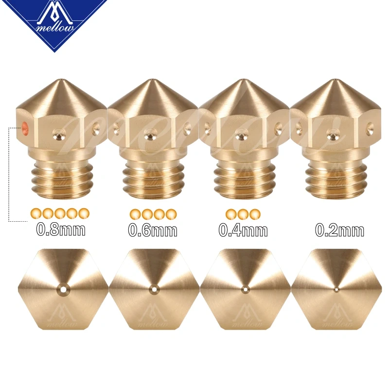 Mellow High Quality Brass Mk10 Nozzle For 0.2mm/0.4mm/0.6mm/0.8mm 1.75mm Filament For M7 Thread Brass MK10 Extruder Hotend