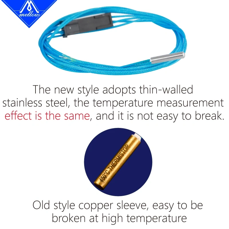 Mellow 3D Printer Parts NF High Temperature Thermistor Cartridge 450C For Ender 3 V6 Volcano Mosmax NF-Crazy Heater Block