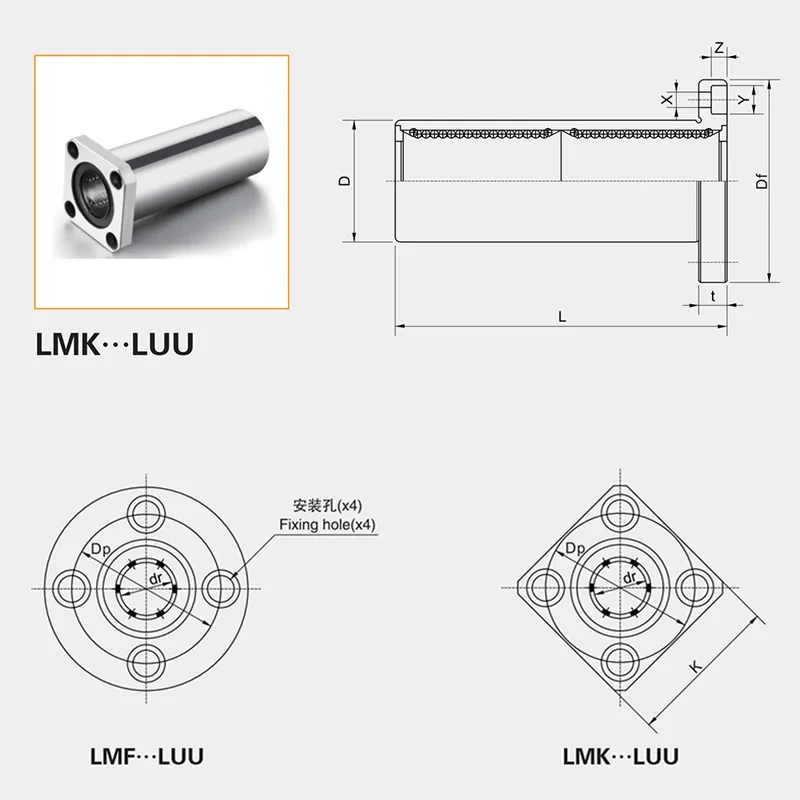 High precision MYT Flange BEARING LMK10LUU 10x19x55mm 10mm Ball Bearing For VzBoT VZ235 VZ330 3D printer linear Rod Cnc Parts