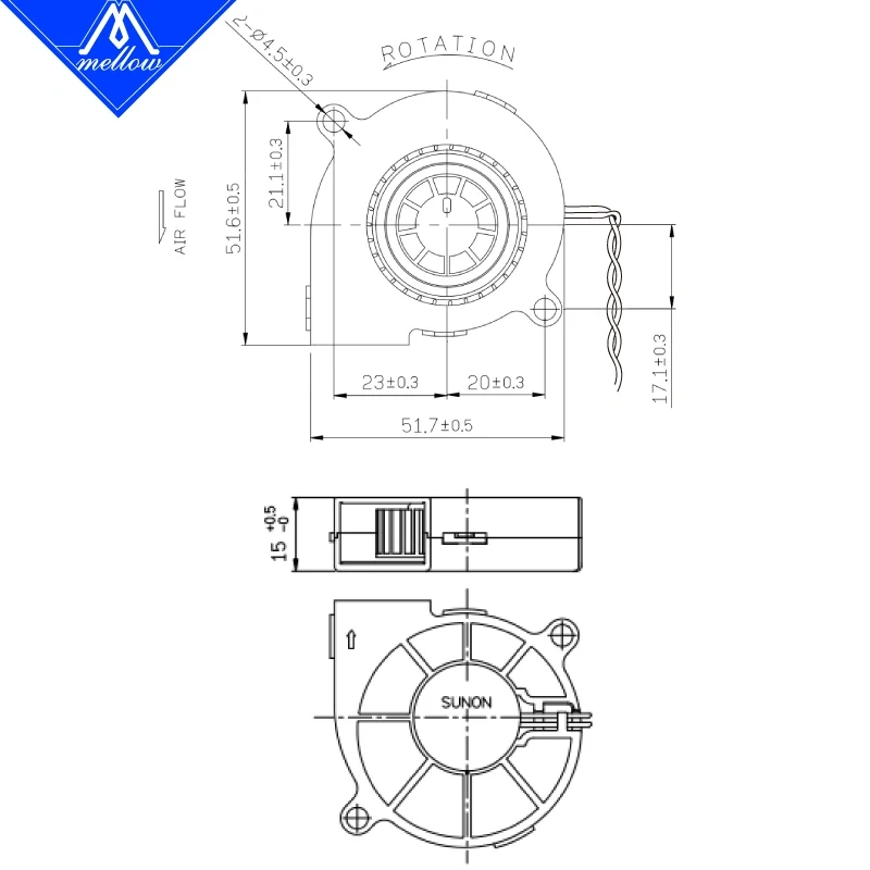 Mellow Exclusive Sunon 3D Printer Blower Fan 5015 24V 0.41A Double Bearing Fan Centrifugal DC Cooling Turbo Fan 5015S