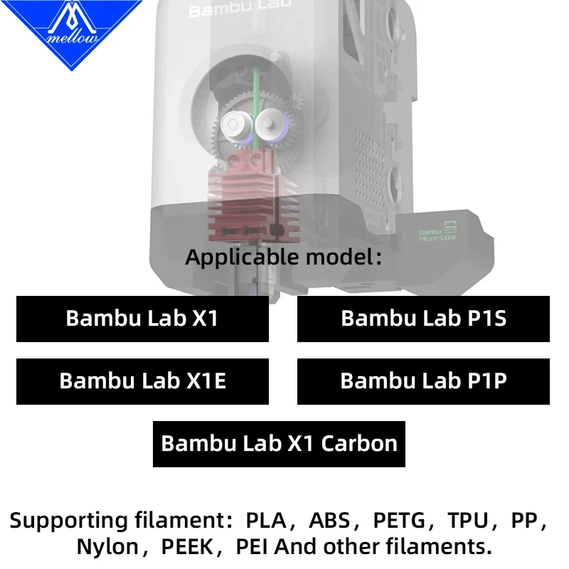 Mellow TZ4.0 Premium Hotend For Bambu Lab X1/P1P/P1S Upgrade 3D Printer: High-Flow Hardened Steel Nozzle With 80W Ceramic Heater