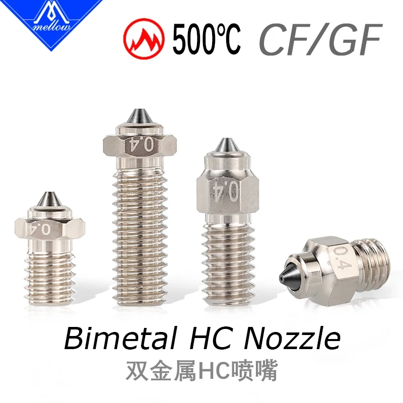Mellow DLC Hardened Steel & Copper Wear Resistant Bimetal HC Nozzle For V6 / Volcano /Mk8 Hotend Neptune4 K1 Nozzle 3D Printer