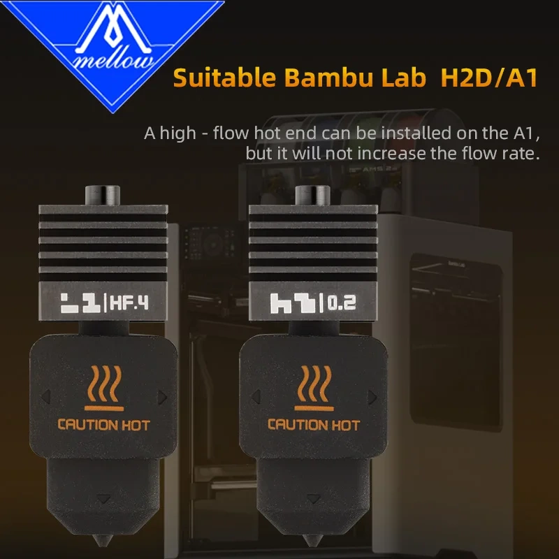 Mellow SF/HF H2D Hotend 0.2/0.4/0.6/0.8mm Hardened Steel Nozzle For Bambu Lab H2D 3D Printer Parts A1/A1 Mini