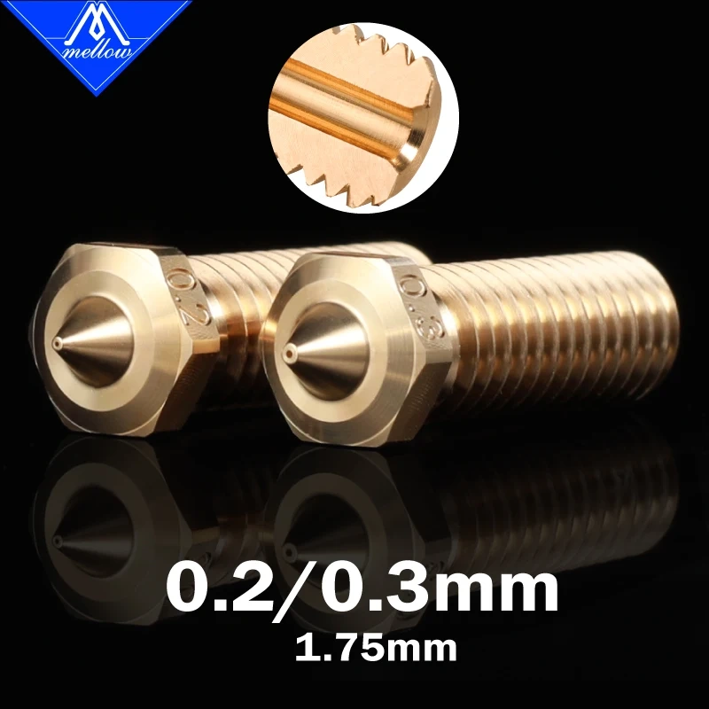 Mellow High Precision 1Pcs NF-Volcano 0.2MM/0.3MM M6 Brass Nozzle  For 3D printer 1.75MM Filament  Volcano Sidewinder X1