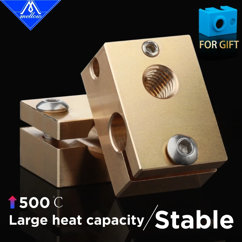 Mellow 1Pcs High Quality All-metal Dual Extrusion E3D V6 Brass Heater Block For High Temperature Pt100 J-head 3d Printer  Hotend