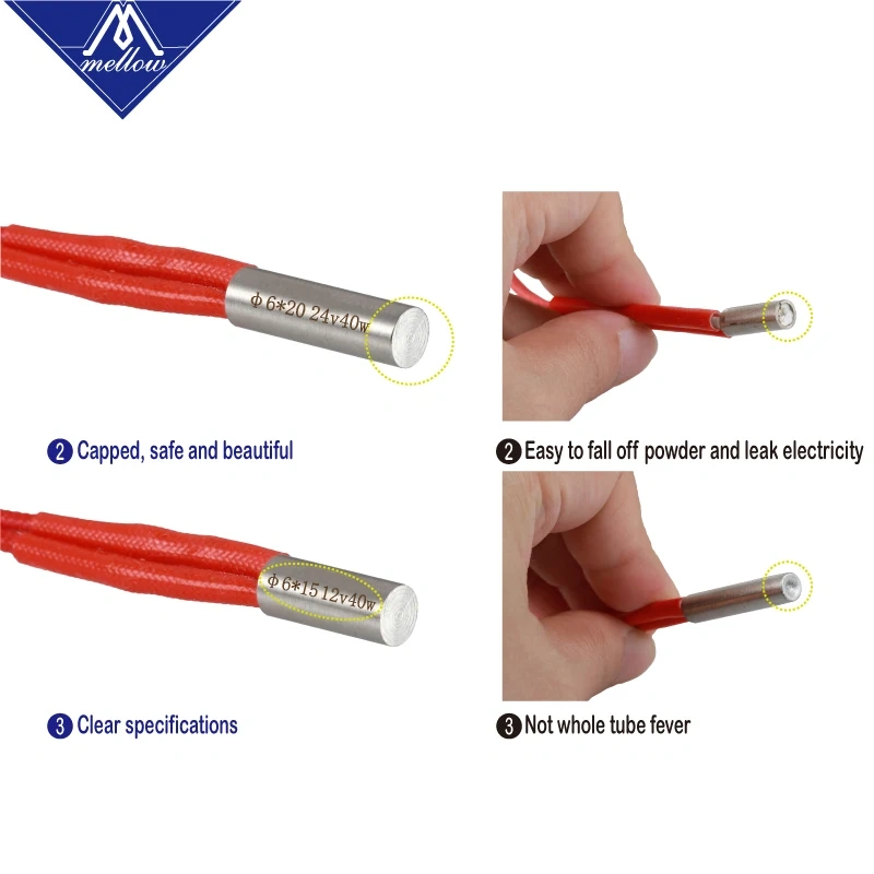 Mellow 3D Printer 6*15MM 6*20MM 6*30MM 12V/24V 40W Heater Cartridge For Sidewinder X1 SW-1 Ender 3 J-Head HOTEND Volcano MK8 MK9