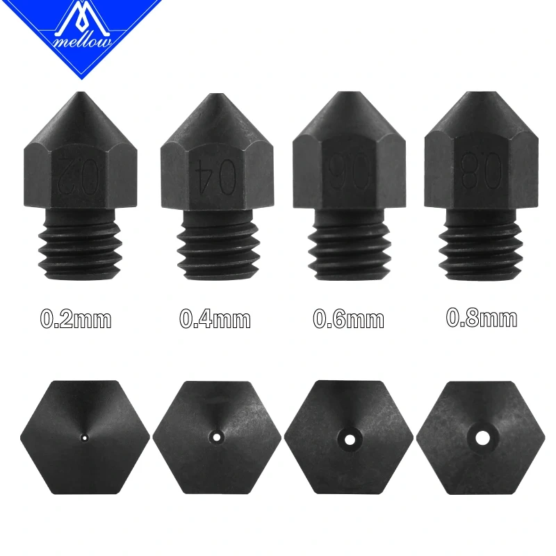 Mellow Top Swiss MK8 Hardened Steel Nozzle M6 Thread 1.75MM Filament For Cr10 Ender 3 3D Printer Hotend Print Carbon Fiber