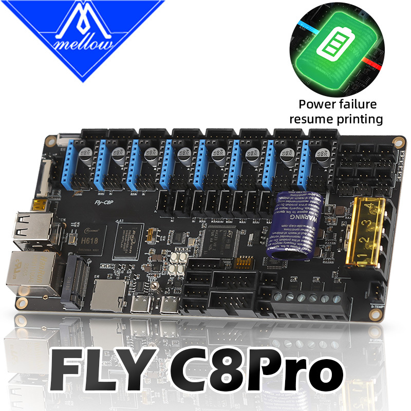 Mellow FLY C8 Pro V1.0 Board H618 MCU 550Mhz H723 For Hi-Speed DIY 3D Printer Accessories Voron Trident 2.4 Hevort Vzbot Vcore4 RRF / Klipper / Marlin Firmware