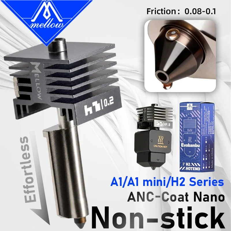 Mellow ANC-Coat  H2D / H2S / H2C Hotend Non-stick SF/HF Hotend For Bambu Lab 3D Printer Parts Compatible With A1/A1 Mini