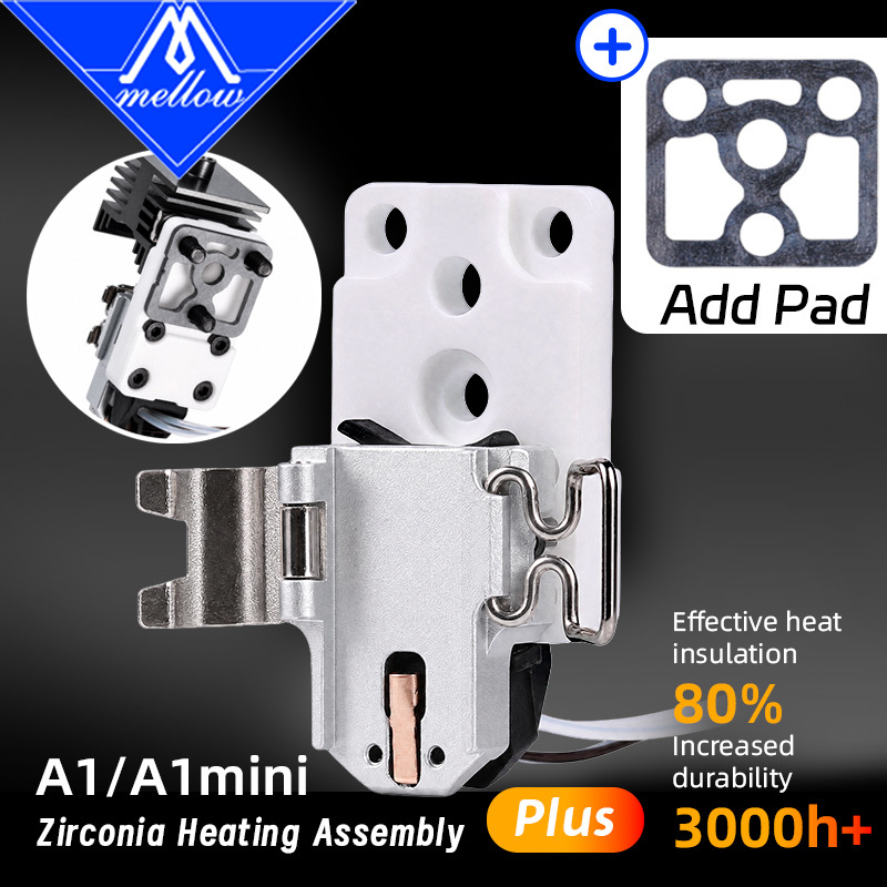 New Mellow Ceramic Zirconia Hotend Heating Assembly Plus Kit Insulation Element Compatible With Bambu Lab A1/A1 Mini