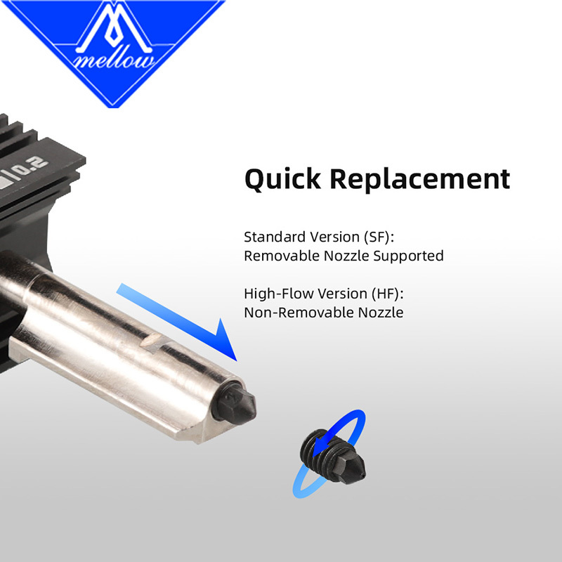 Mellow High-Temp SF/HF P2S/X2D Hotend 0.2/0.4/0.6/0.8mm Hardened Steel Nozzles For Bambu Lab P2S/X2D 3D Printer Parts