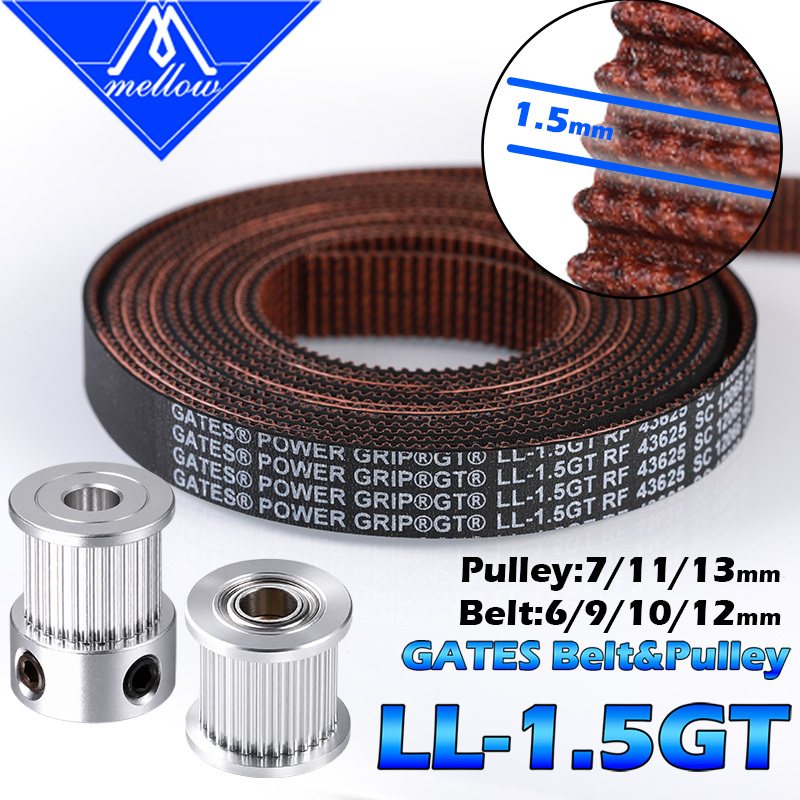 Mellow LL-1.5GT Genuine GATES Timing Belt & Pulley Kit – Drive + Idler Set (6mm/9mm/10mm/12mm Widths) for 3D Printers & CNC Machines