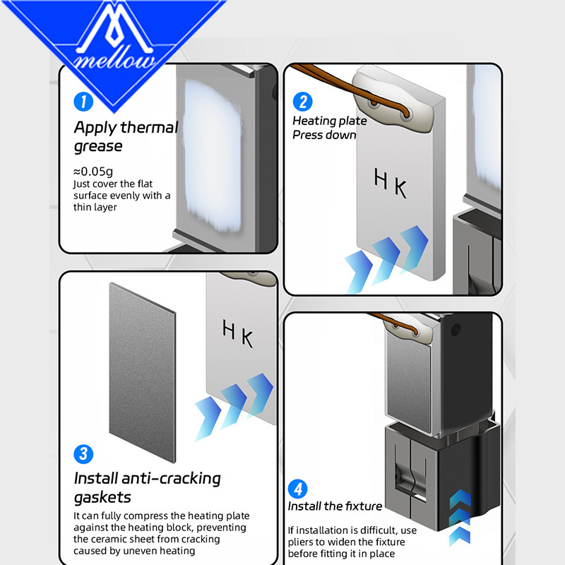 Mellow HK Super Heating Ceramic Plate for Bambu Lab P1P P1S X1C X1E | High-Temp Stable Power Ultra PI Wire Engineering Material